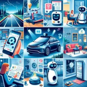 Daily AI integration in various scenarios including transportation, home appliances, and personal devices.