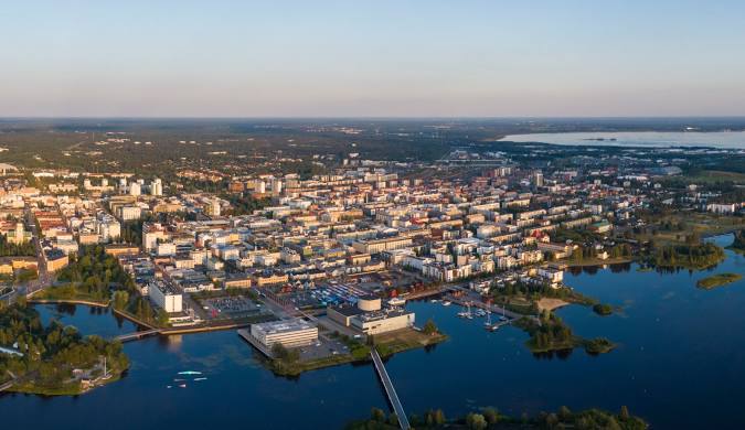 Air view of the city of Oulu - Letters of Oulu city - the European Capital of Culture Oulu.