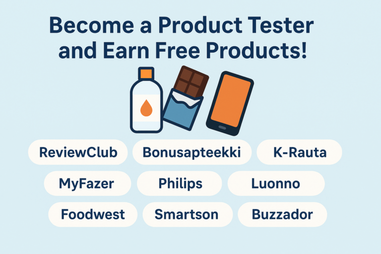 Illustration of product testing platforms with icons and brand names, representing how to become a product tester and earn free products.