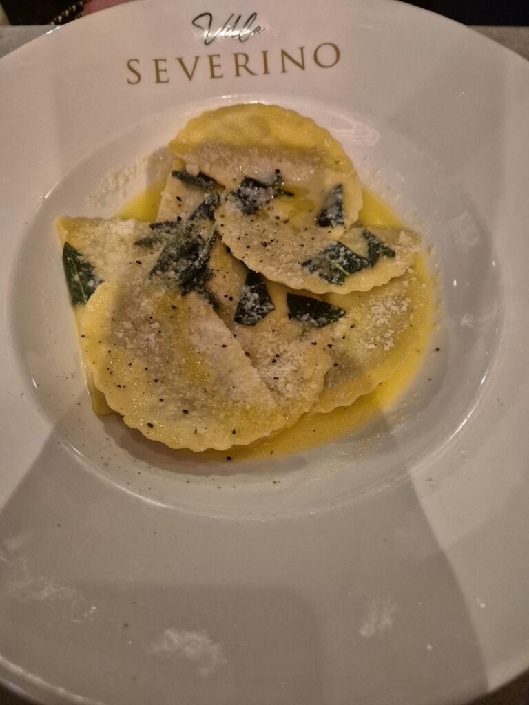Fresh ravioli pasta served at Villa Severino.