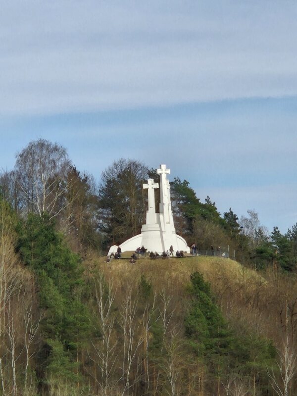 Three Crosses monument on a hilltop