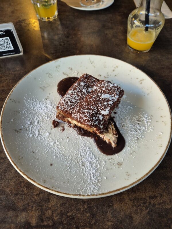 Classic tiramisu dessert served at Užupio Picerija in Vilnius